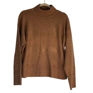 NINE WEST Women Mock Neck Ribbed Sweater Medium Brown Long Sleeve Cozy Pullover